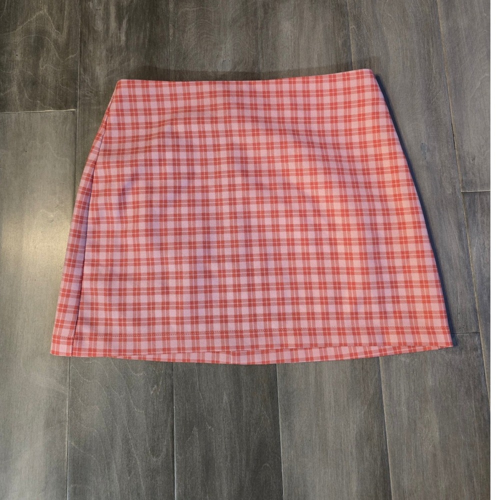 Urban Outfitters Pink Orange Plaid Mini Skirt Size S Checkered A-Line Skirt